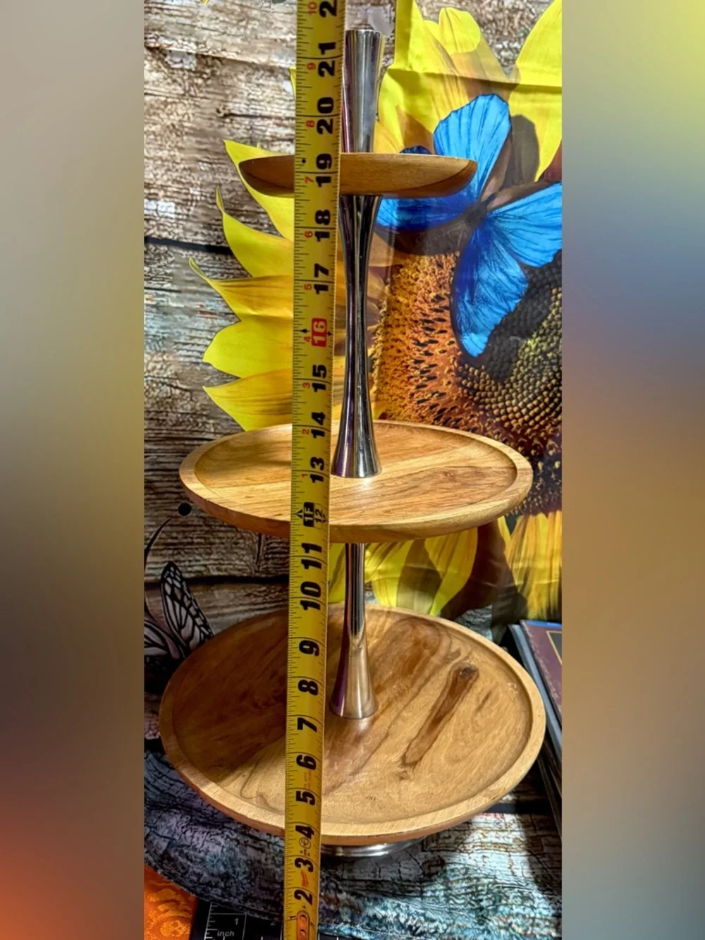 3 Tier LARGE Serving Tray Lazy Susan Rustic Boho Display